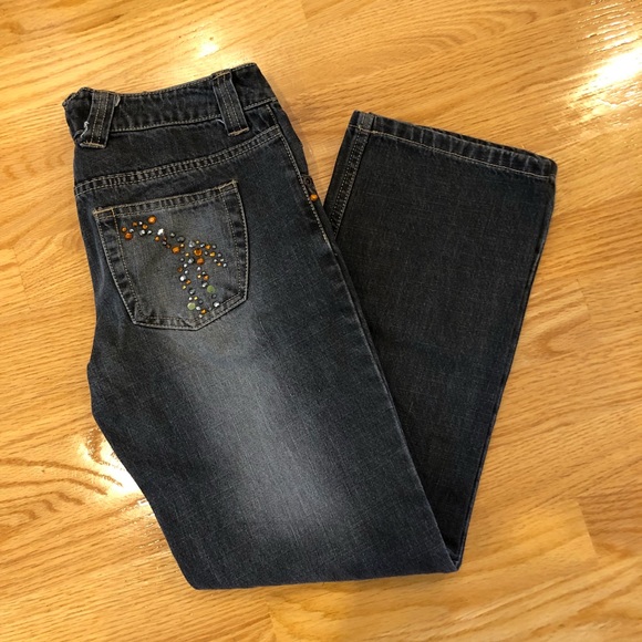 Size 10 Kids Dark Blue Bedazzled Jeans - Picture 1 of 6